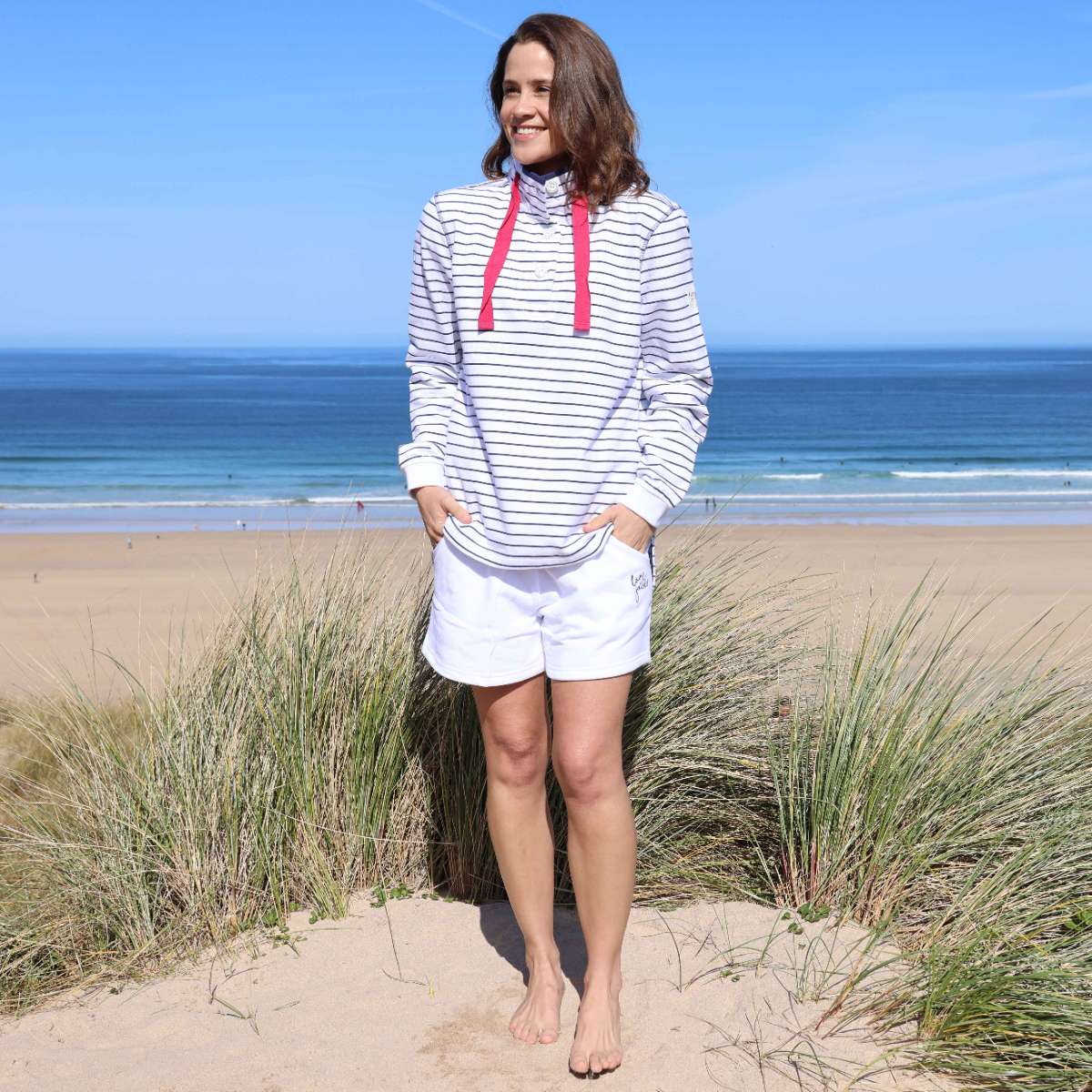 LJ14 - Ladies Button Neck Sweatshirt - White