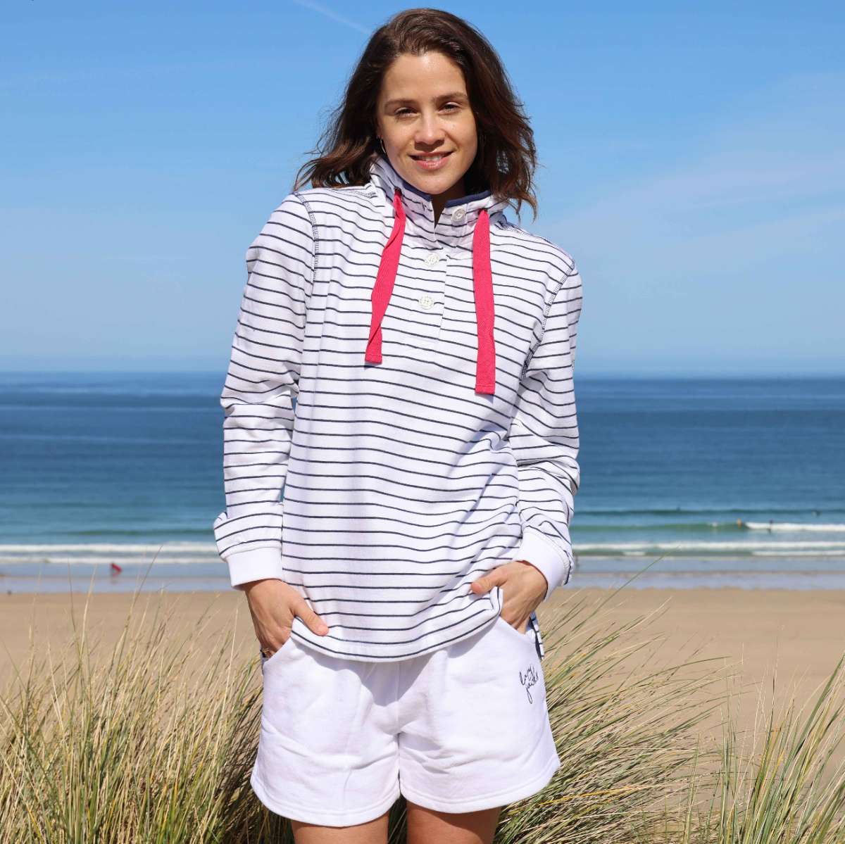 LJ14 - Ladies Button Neck Sweatshirt - White