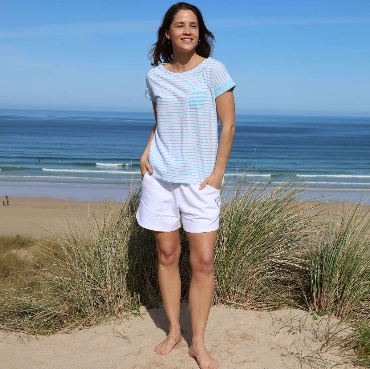 LJ162 - Ladies Striped Roll Sleeve Tee - Spearmint