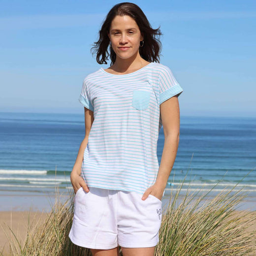 LJ162 - Ladies Striped Roll Sleeve Tee - Spearmint