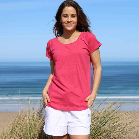 LJ163 - Ladies Roll Sleeve Tee - Cherry