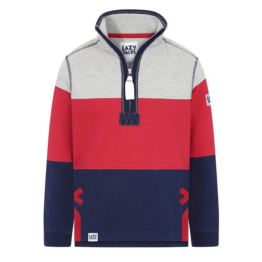 LJ18C - Boy's Striped 1/4 Zip Sweatshirt - Rouge