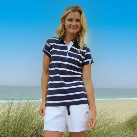 LJ22 - Ladies Striped Polo Shirt - Twilight
