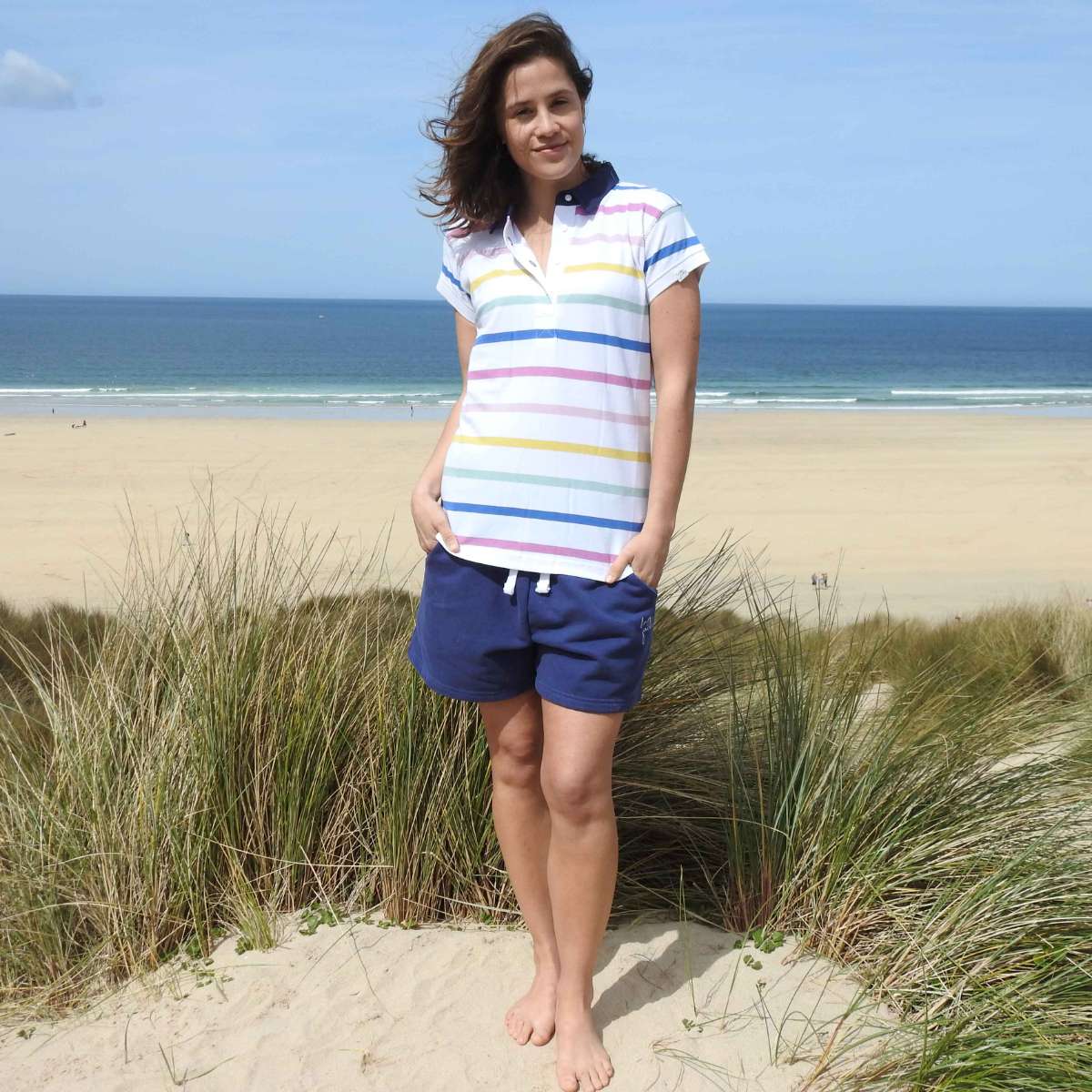 LJ22 - Ladies Striped Polo Top - Pastel