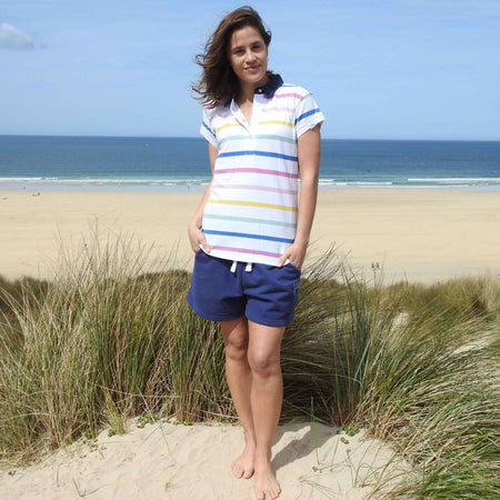 LJ22 - Ladies Striped Polo Top - Pastel