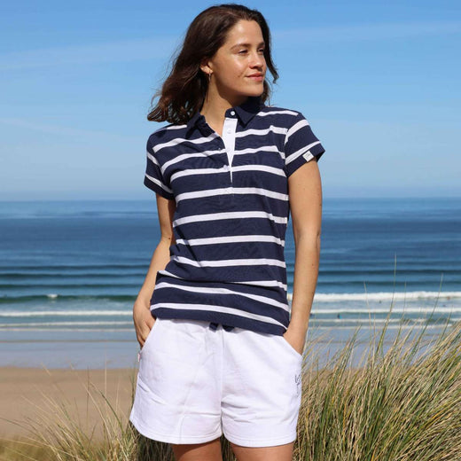 LJ22 - Ladies Striped Polo Shirt - Twilight
