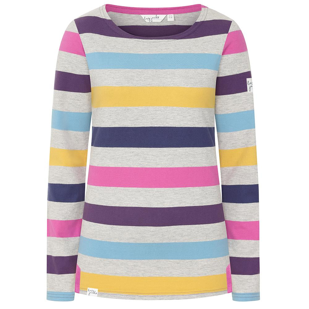 LJ97M - Multi Striped Breton Top - Grey Marle