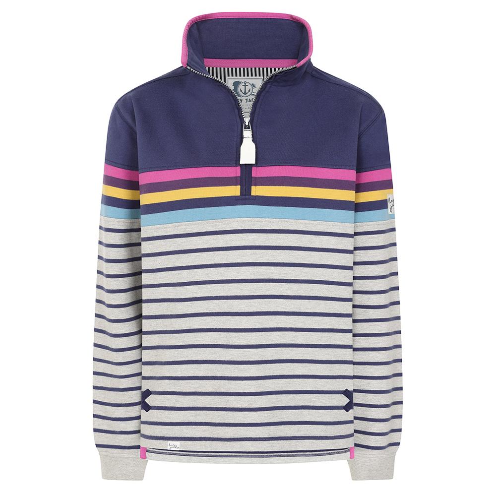 LJ35 - Striped 1/4 Zip Sweatshirt - Grey Marle