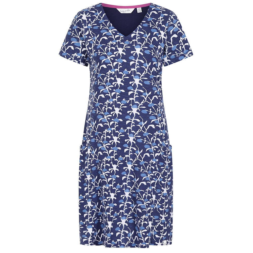 LJ504 - V-neck Printed Dress - Blueberry