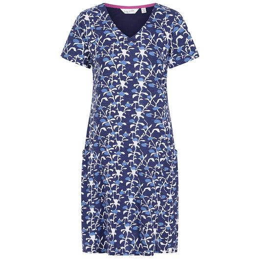 LJ504 - V-neck Printed Dress - Blueberry