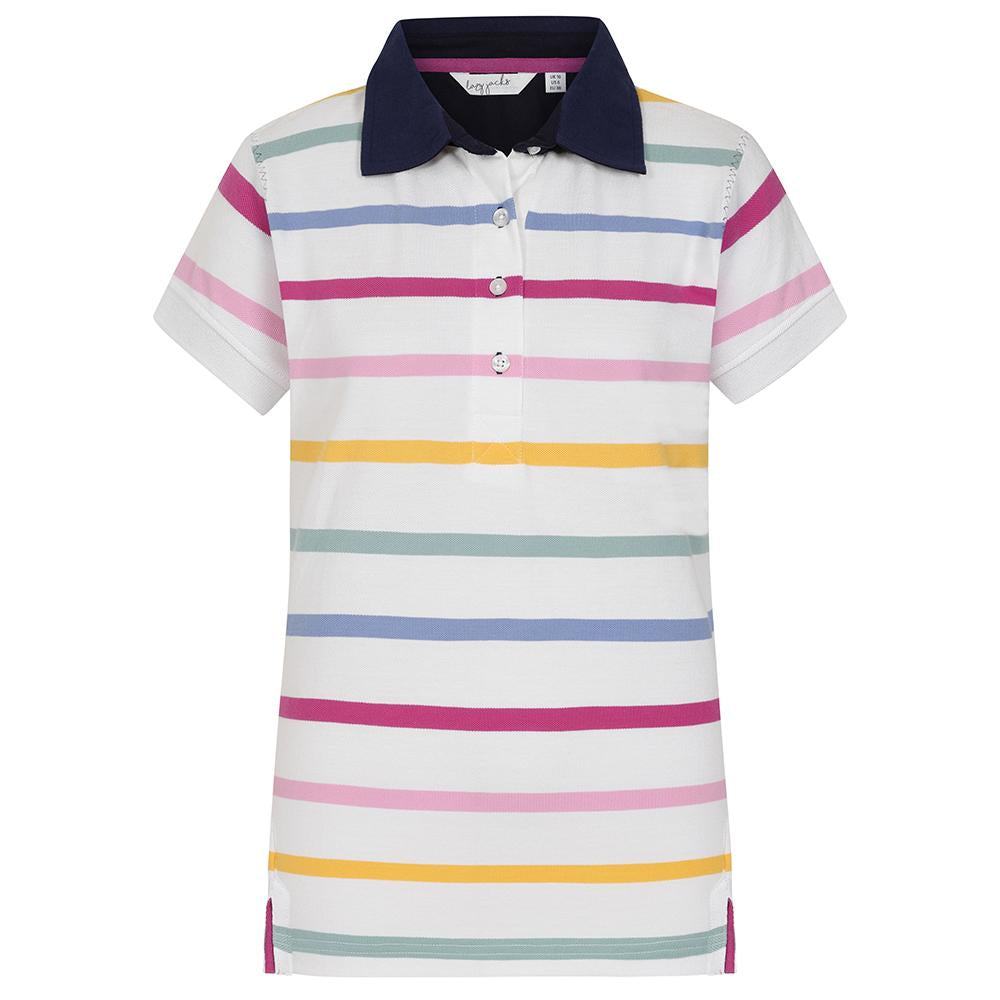 LJ22 - Ladies Striped Polo Top - Pastel