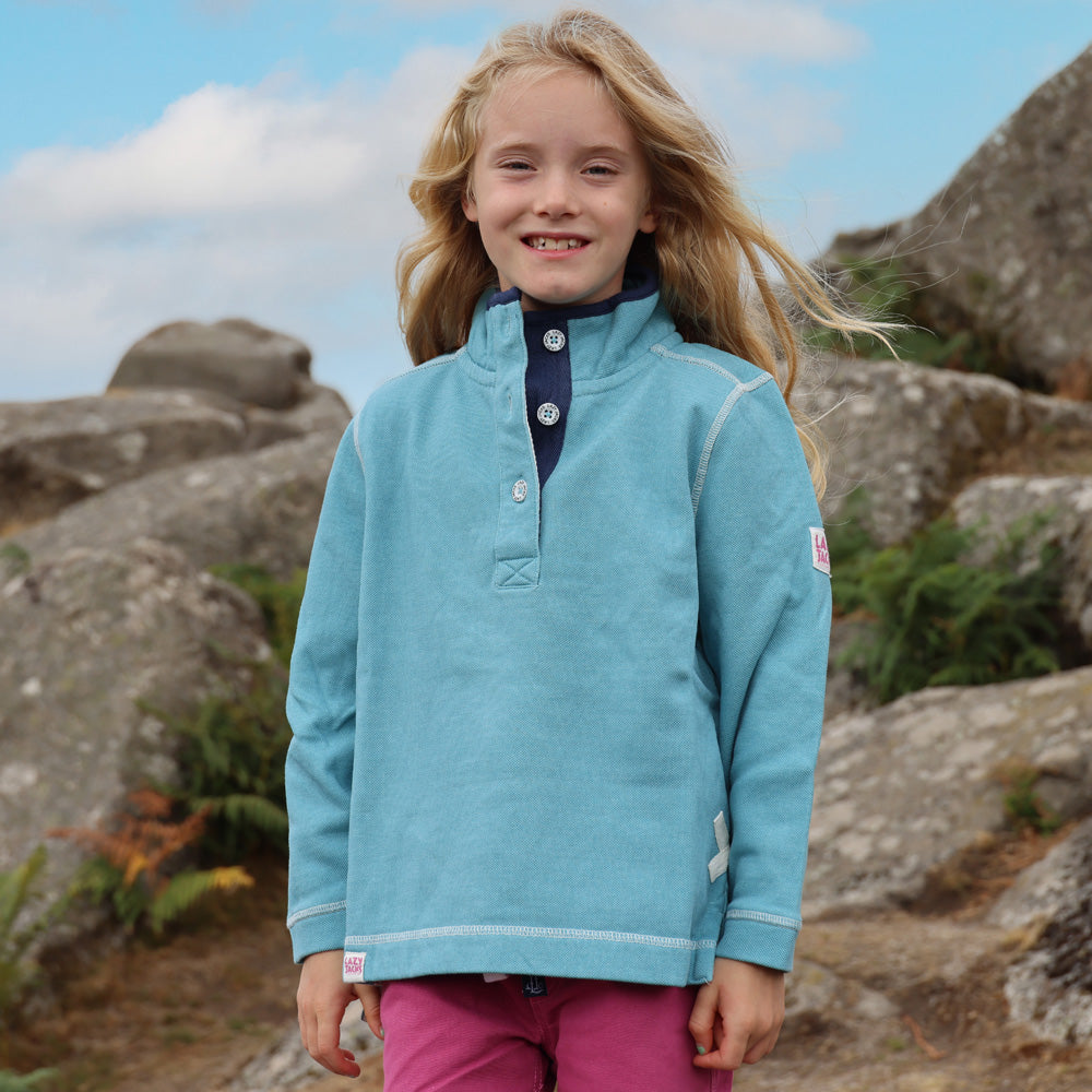 LJ301C - Girls Pique Button Neck Sweatshirt - Spearmint
