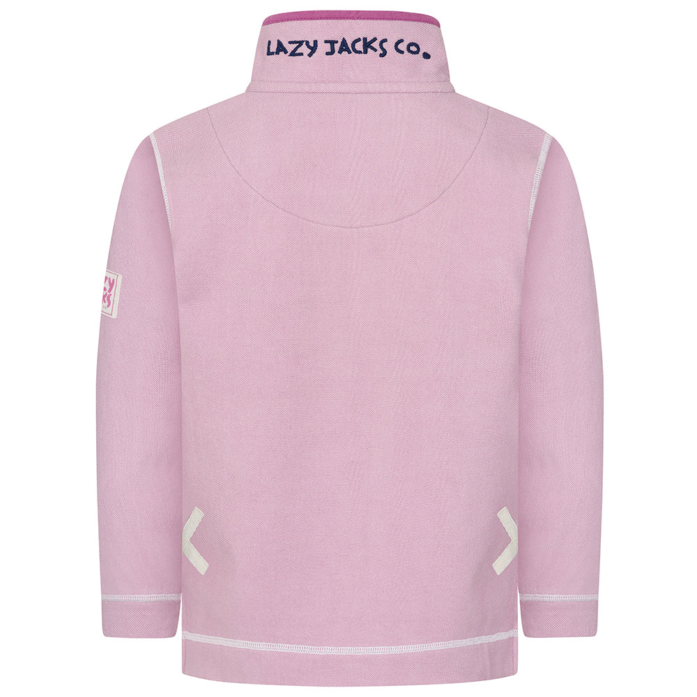 LJ301C - Girls Pique Button Neck Sweatshirt - Pink
