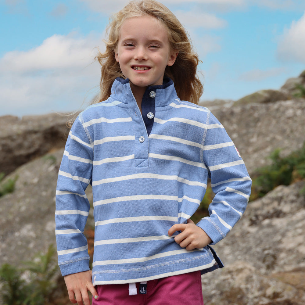 LJ301SC - Girls Pique Striped Sweatshirt - Sky