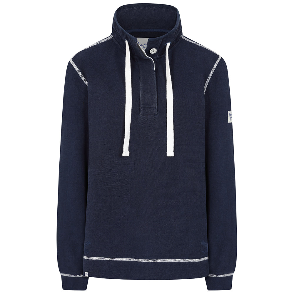 LJ301 - Pique Button Neck Sweatshirt - Twilight - White Drawstrings