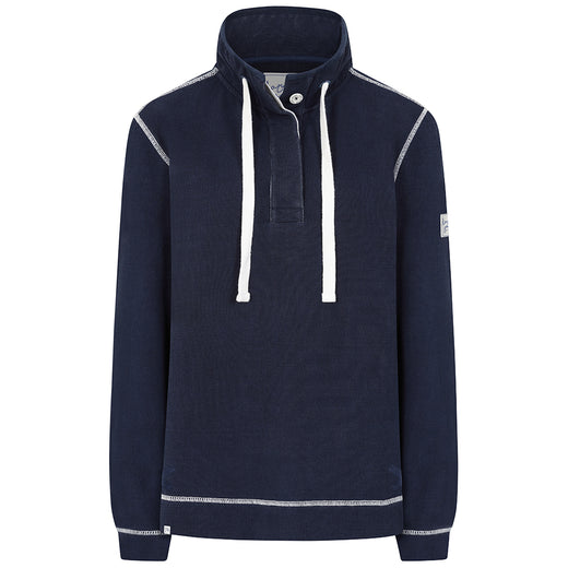 LJ301 - Pique Button Neck Sweatshirt - Twilight - White Drawstrings