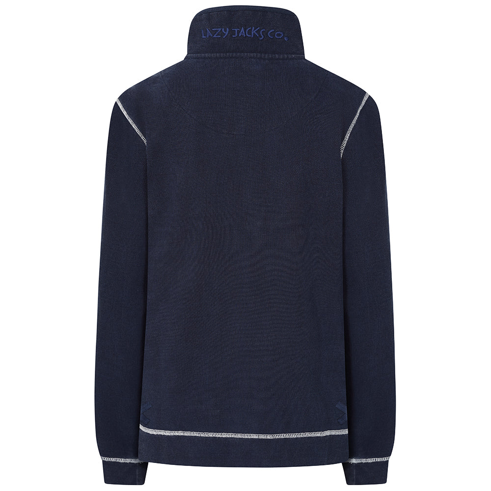 LJ301 - Pique Button Neck Sweatshirt - Twilight - White Drawstrings