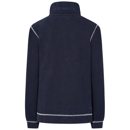 LJ301 - Pique Button Neck Sweatshirt - Twilight - White Drawstrings