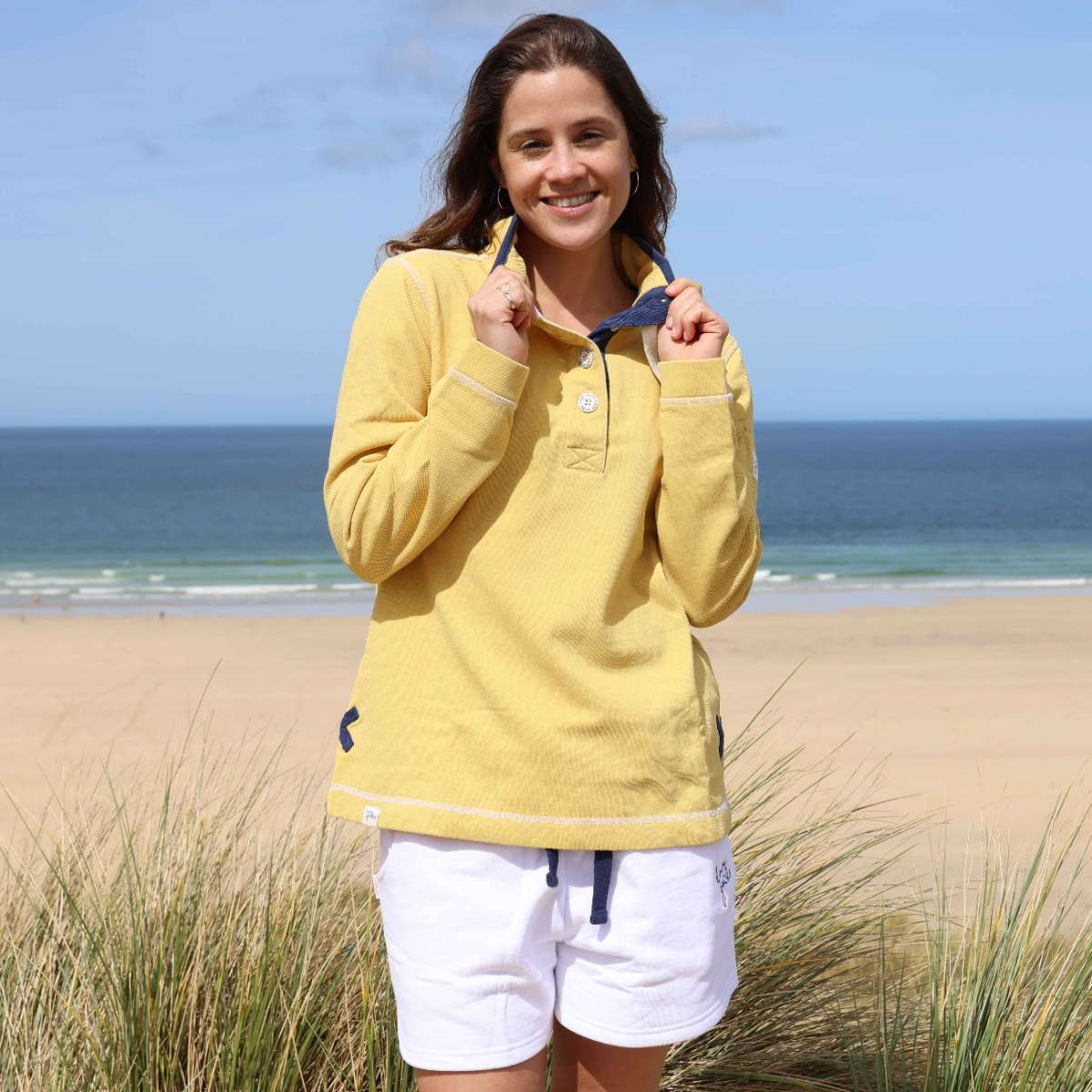 LJ301 - Pique Button Neck Sweatshirt - Lemon