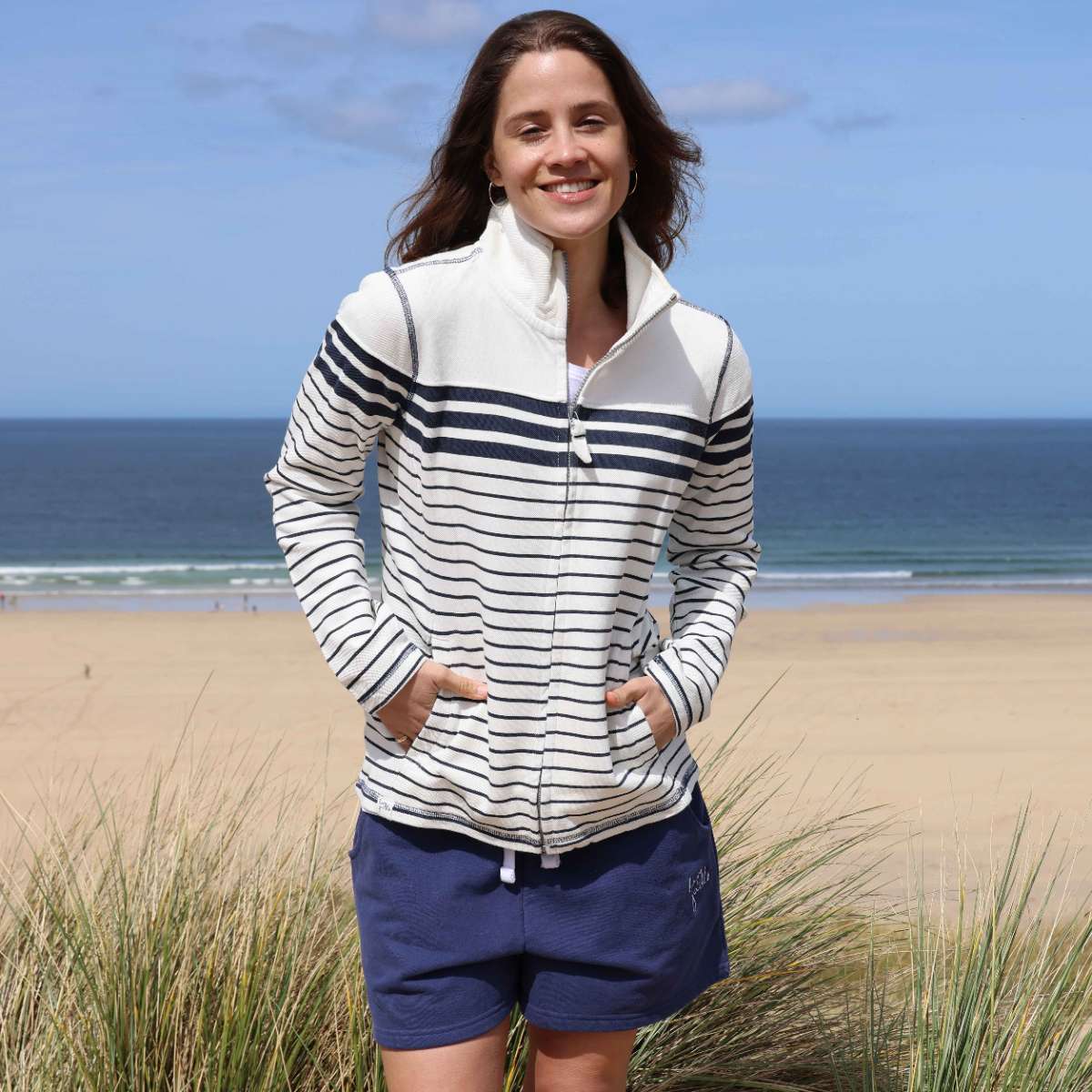 LJ304S - Striped Pique Full Zip Sweatshirt - Twilight