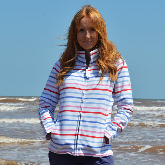 LJ32 - Ladies Full Zip Striped Sweatshirt - Red