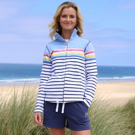 LJ32 - Ladies Full Zip Striped Sweatshirt - Sky