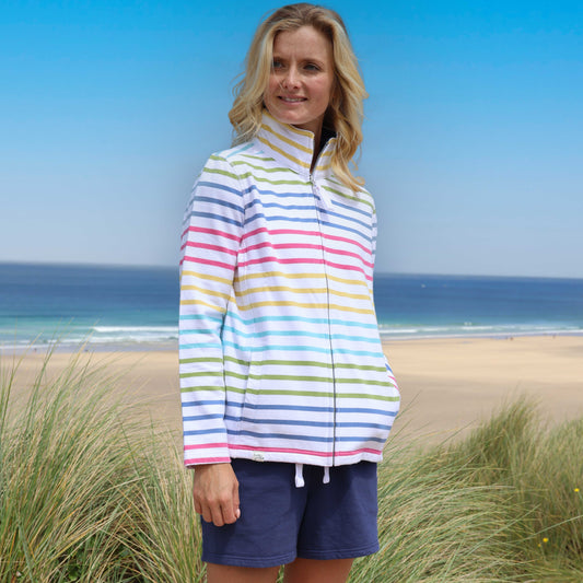 LJ32 - Full Zip Striped Sweatshirt - Rainbow