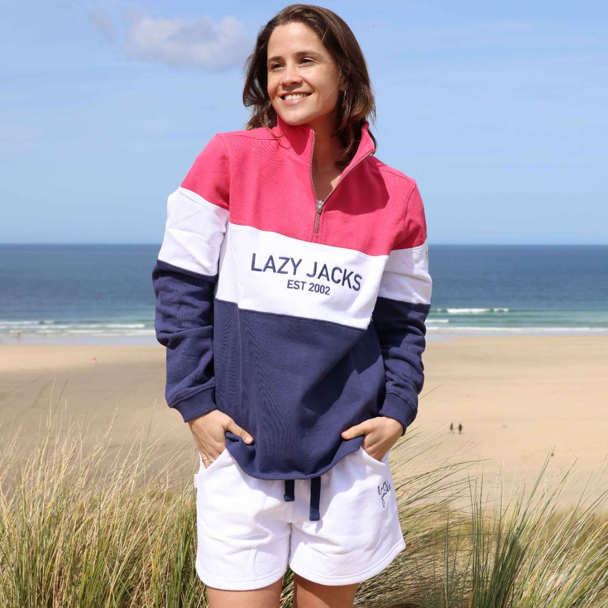 LJ322 - Ladies Quarter Zip Sweatshirt - Cherry/Twilight