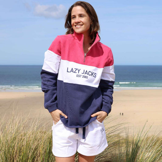 LJ322 - Ladies Quarter Zip Sweatshirt - Cherry/Twilight