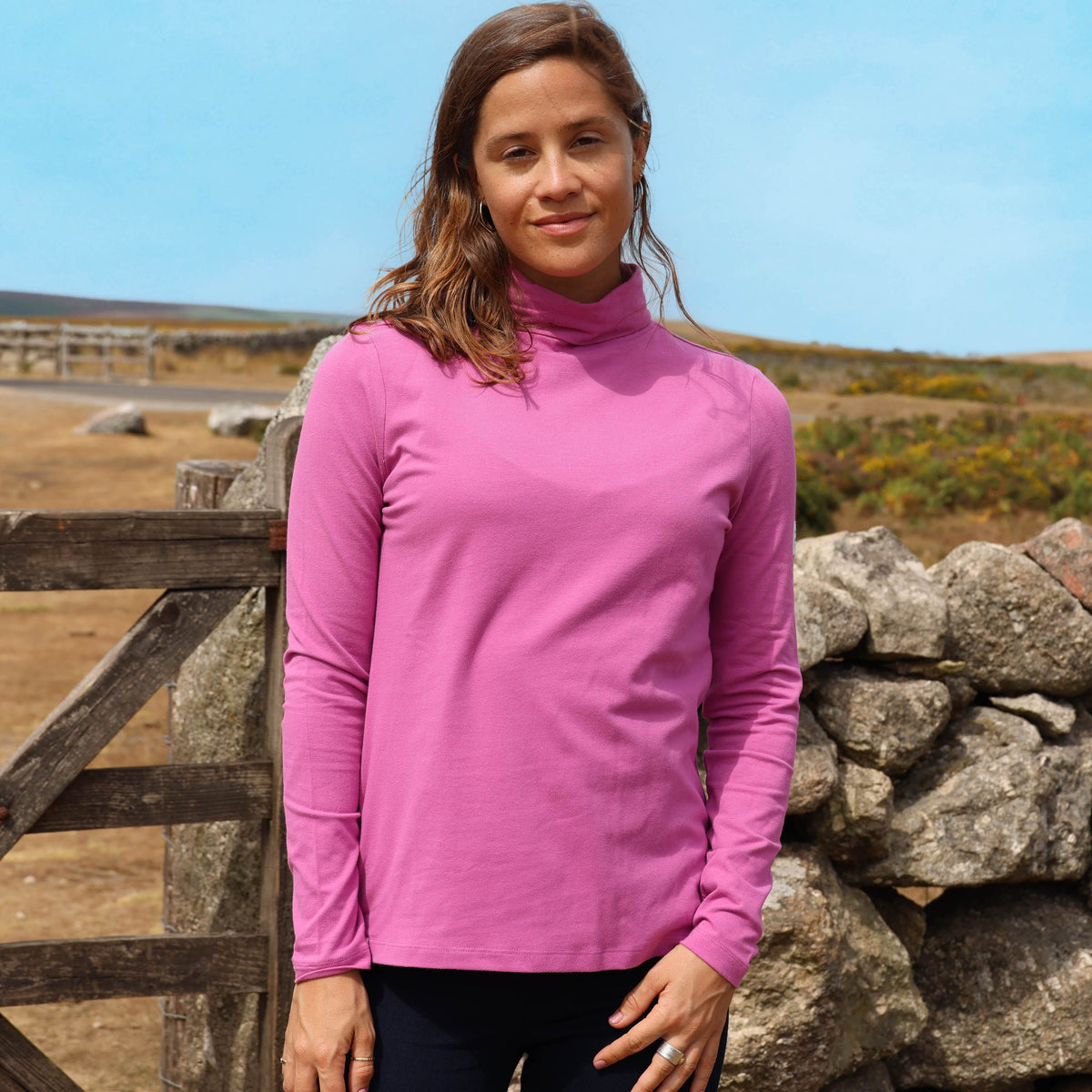 LJ320 - Lightweight Roll Neck Top - Raspberry