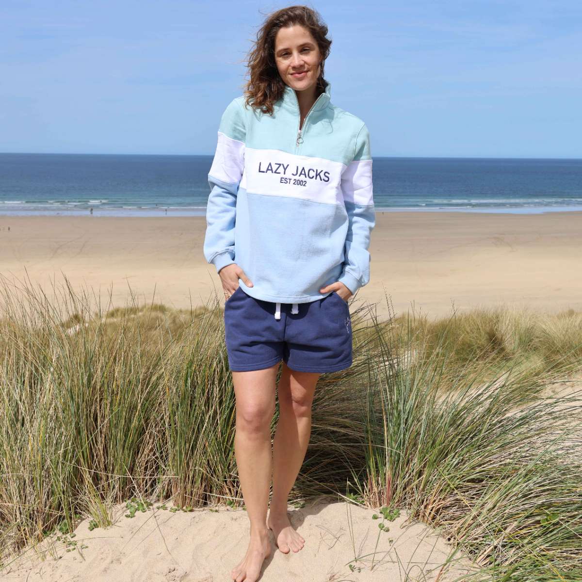 LJ322 - Ladies Quarter Zip Sweatshirt - Sky/Mint
