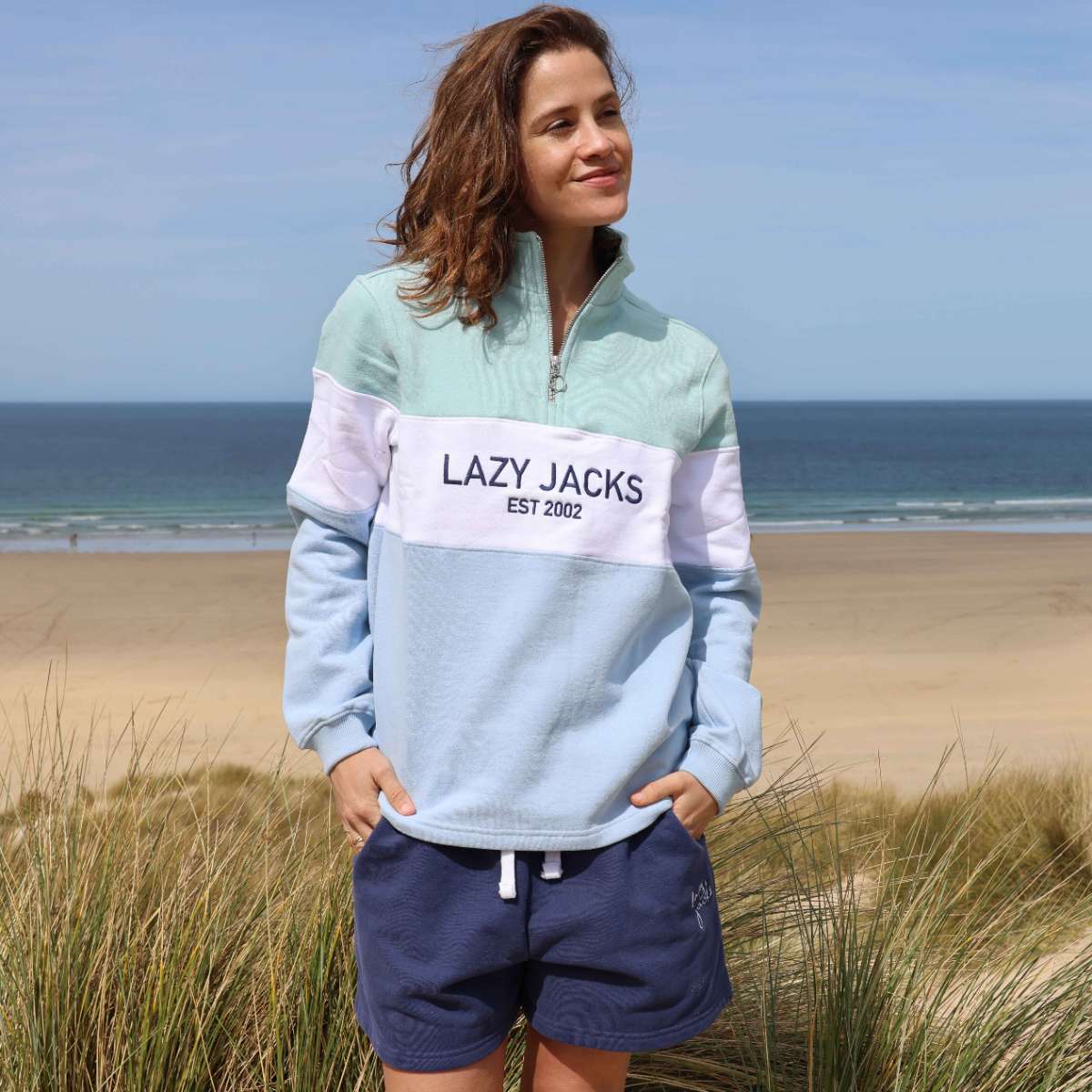 LJ322 - Ladies Quarter Zip Sweatshirt - Sky/Mint