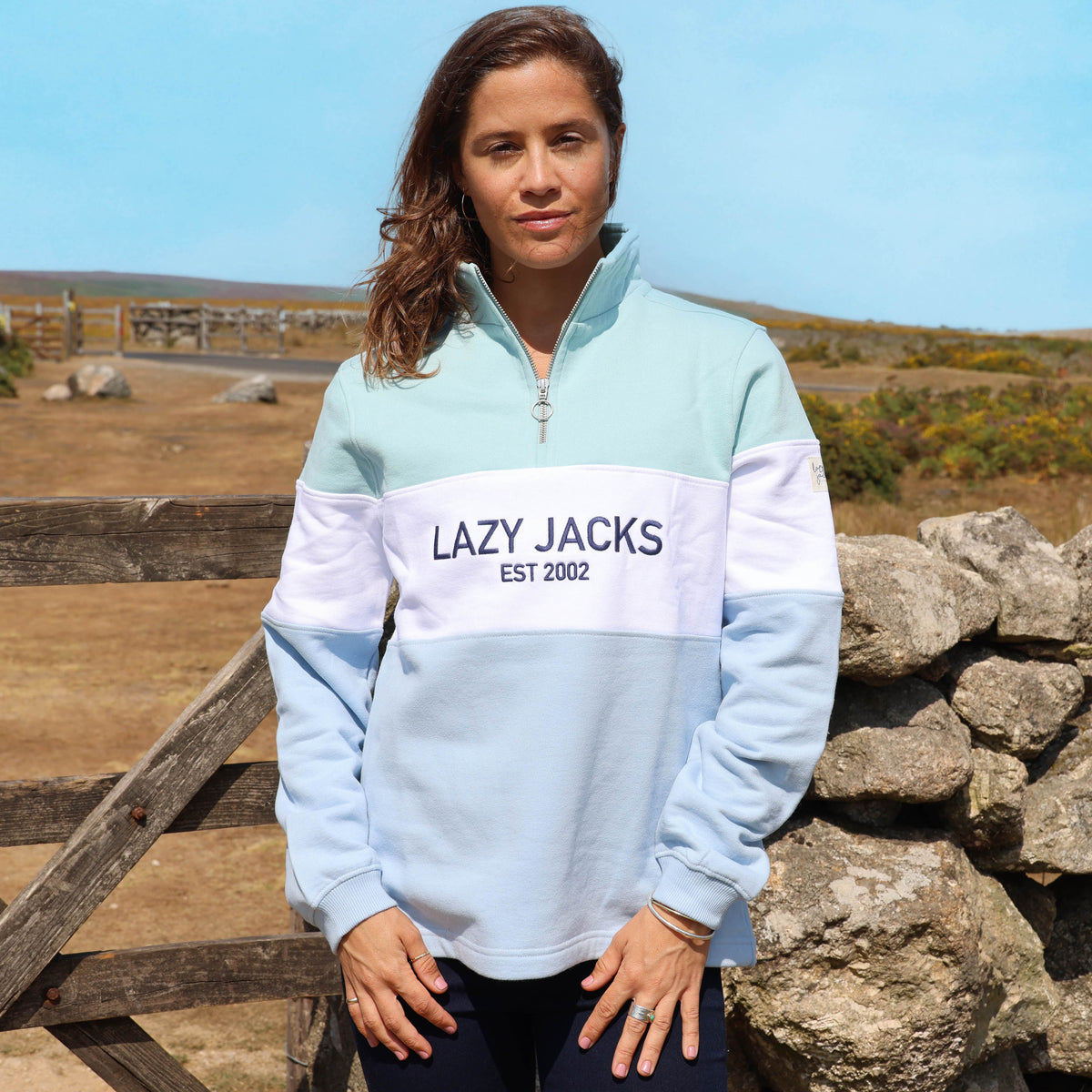 LJ322 - Ladies Quarter Zip Sweatshirt - Sky/Mint