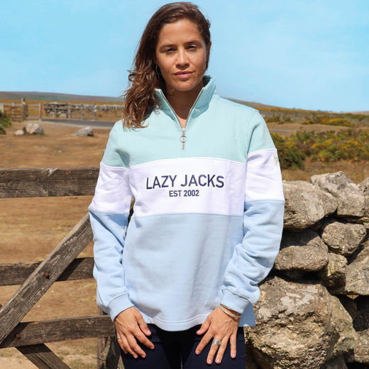 LJ322 - Ladies Quarter Zip Sweatshirt - Sky/Mint