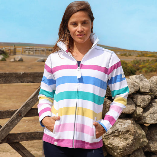 LJ32 - Ladies Striped Full Zip Sweatshirt - Colourful