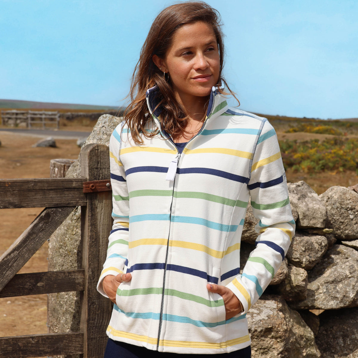 LJ32 - Ladies Striped Full Zip Sweatshirt - Greens