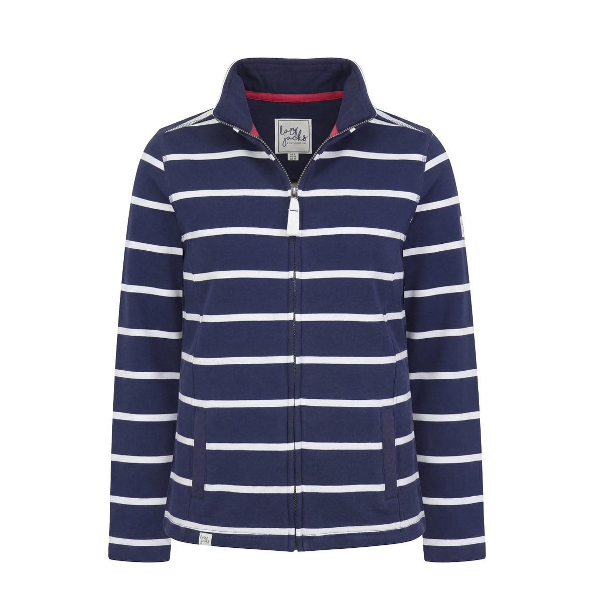 LJ32 - Ladies Striped Full Zip Sweatshirt - White