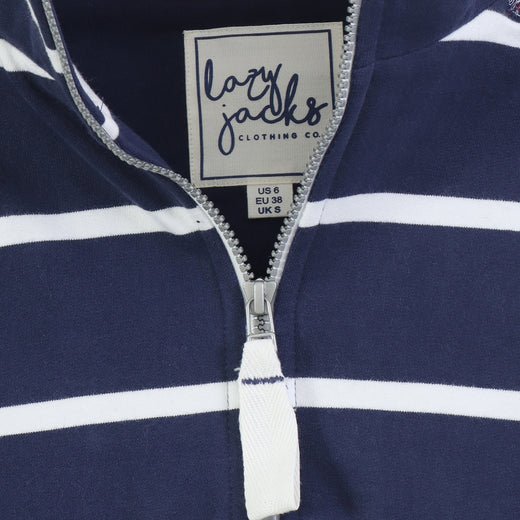 LJ32 - Ladies Striped Full Zip Sweatshirt - White