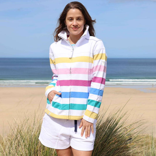 LJ32 - Ladies Striped Full Zip Sweatshirt - Colourful