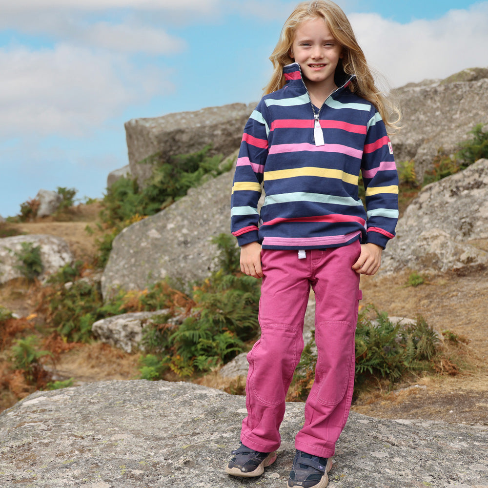 LJ35C  - Girl's Striped Quarter Zip Sweatshirt - Twilight