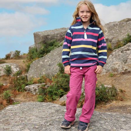 LJ35C  - Girl's Striped Quarter Zip Sweatshirt - Twilight
