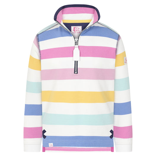 LJ35C - Girls Striped 1/4 Zip Sweatshirt - Pastel