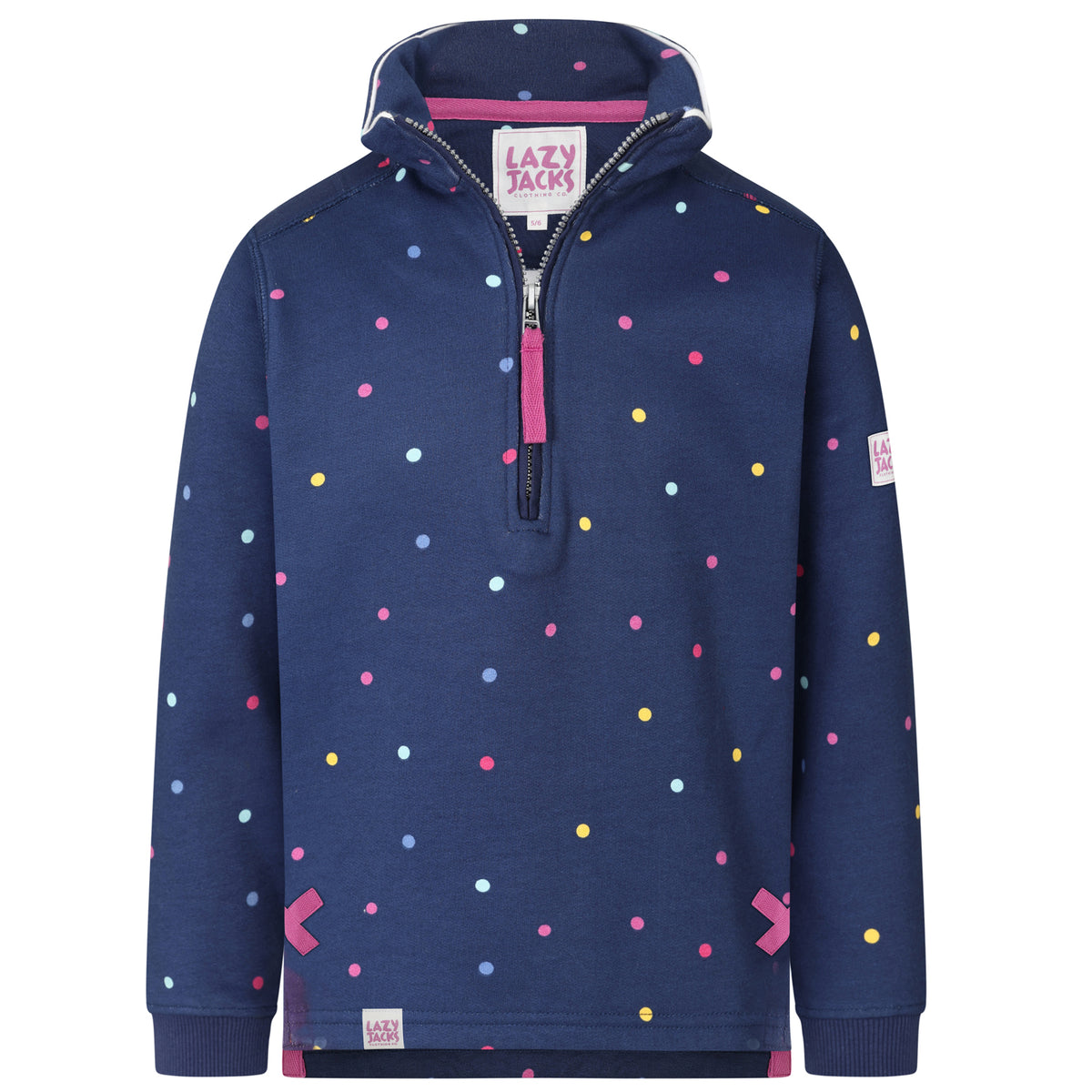 LJ35C - Girls Striped 1/4 Zip Sweatshirt - Polka Dot