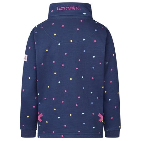 LJ35C - Girls Striped 1/4 Zip Sweatshirt - Polka Dot