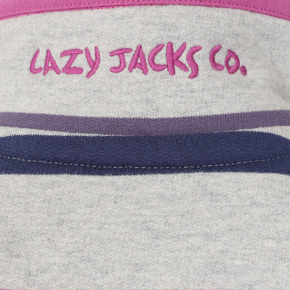 LJ35C - Girls Striped 1/4 Zip Sweatshirt - Grey Marl