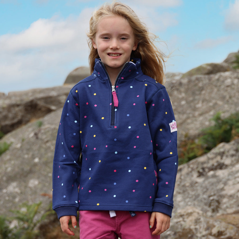 LJ35C - Girls Striped 1/4 Zip Sweatshirt - Polka Dot