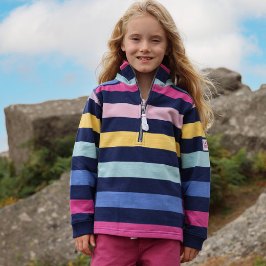 LJ35C - Girls Striped 1/4 Zip Sweatshirt - Twilight Multi