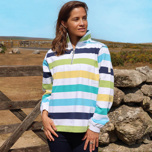 LJ35 - Ladies Striped Quarter Zip Sweatshirt - Greens