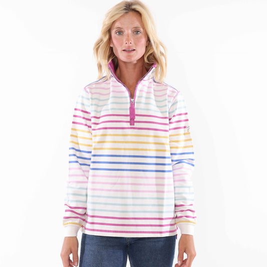LJ35 - Ladies' Striped 1/4 Zip Sweatshirt - Rainbow