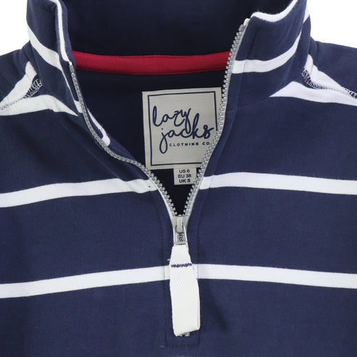 LJ35 - Ladies Striped Quarter Zip Sweatshirt - White
